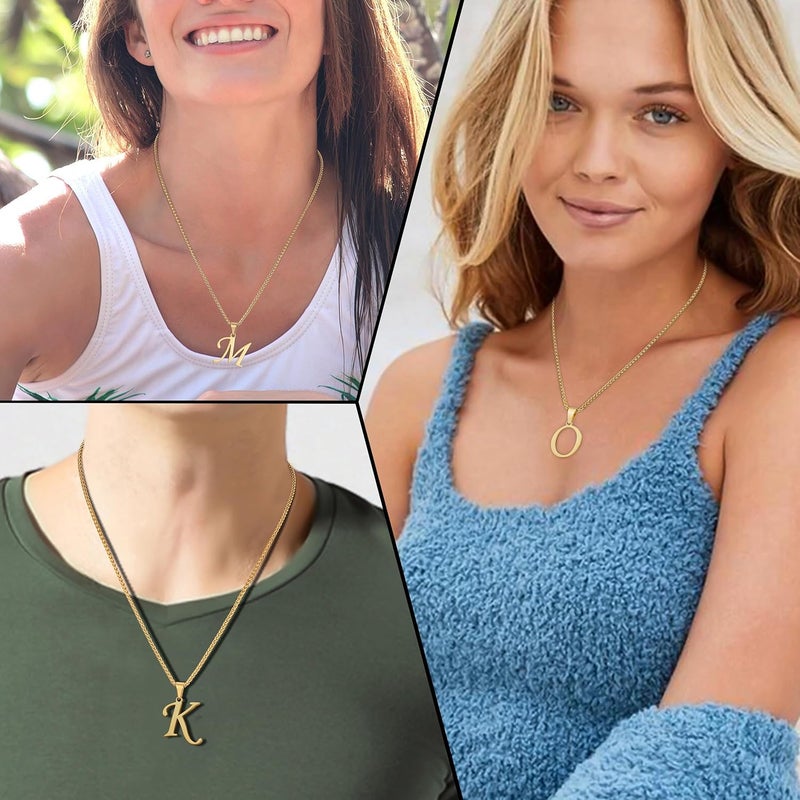 Suweibuke Initial Necklace for Men Women Boys Girls, 18K Gold Plated 26 Letters Pendant Necklace, Personalized Jewelry Gifts - Image 4